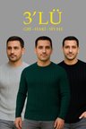 Erkek Fitilli Triko Bisiklet Yaka Kalın Kazak 3'lü Set Gri-Haki-Siyah