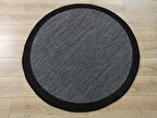 Çam Halı Sisal 9714 Gri / Siyah Bordürlü Daire Jüt Sisal Kilim