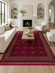 SATEEN AFGHAN SFG 03 RED Afgan Desenlerine Sahip Hav Vermeyen Özel İplerle Dokunan Yıkanabilir ve Özel Kaymaz Tabanlı Sık Dokuma Makine Halısı