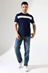 Erkek İki Renk Parçalı Bisiklet Yaka T-Shirt - Pamuklu Tişört
