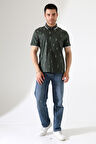 Erkek Yakası Çıt Çıt ve Fermuar Detaylı, Desenli Polo Yaka T-shirt