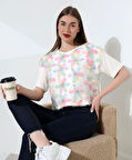 Çiçek Tül Detaylı Nakışlı Bluz T-shirt