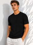 Erkek Bisiklet Yaka Kısa Kollu Esnek Örme Triko T-Shirt 26091