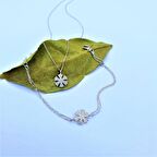 Pırlanta Montür Tasarım Kar Tanesi Gümüş Kolye Ve Bileklik İkili Set