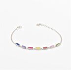 Trend Tasarım Renkli Taş Suyolu Gümüş Bileklik