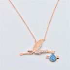 Pırlanta Montür Tasarım Rose Gold Firuze Taş Leylek Gümüş Kolye