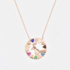 Pırlanta Montür Tasarım Rose Gold Mix Taşlı Oval Kalpler Gümüş Kolye 