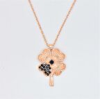 Pırlanta Montür Tasarım Rose Gold Oniks Taş Yonca Gümüş Kolye