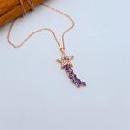 AMETİST TAŞLI ROSE RENK YILDIZ YOLU GÜMÜŞ KOLYE