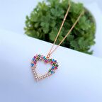 MİX TAŞLI ROSE RENK IŞILDAYAN KALP GÜMÜŞ KOLYE