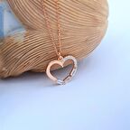 BAGET TAŞ ROSE RENK MASUM KALP GÜMÜŞ KOLYE