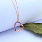 AMETİST TAŞLI ROSE GOLD SONSUZLUK KALP GÜMÜŞ KOLYE