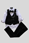 Zincir Detay Çift Düğmeli Erkek Çocuk Takım Elbise Siyah