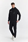 Şardonlu Dalgıç Kapüşonlu Erkek Eşofman Takımı Siyah 5725-S