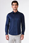 Lacivert Erkek Slim Fit Düz Düğmeli Yaka Uzun Kol Gömlek 