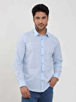 Dufy Mavi Erkek Slim Fit Kareli Brent Yaka Uzun Kol Gömlek - 102384