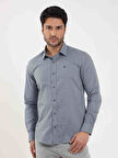 Dufy Mavi Erkek Slim Fit Desenli Brent Yaka Uzun Kol Gömlek - 102529