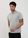 Dufy Gri Erkek Slim Fit Baklava Desenli Polo Yaka Tshirt - 105324