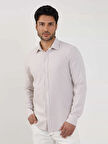 Dufy Bej Erkek Slim Fit Çizgili Klasik Yaka Uzun Kol Gömlek - 107438