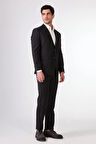 Siyah Düz Renk Yünlü Slim Fit Erkek Takım Elbise 