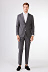 Gri Düz Renk Yünlü Slim Fit Erkek Takım Elbise 