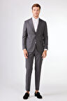 Gri Düz Renk Yünlü Slim Fit Erkek Takım Elbise 