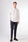 Kırık Beyaz  Düz Slim Fit Uzun Kol Erkek Gömlek 