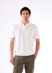Beyaz Polo Düğme Yaka Düz Renk Slim Fit Erkek Triko