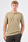 Haki Polo Düğme Yaka Düz Renk Slim Fit Erkek Triko
