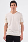 Ekru   Düz Erkek T-Shirt - Slim Fit