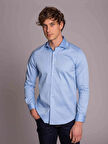 Dufy Mavi Erkek Slim Fit Düz Paul Yaka Uzun Kol Gömlek - 40228