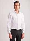 Dufy Beyaz Erkek Slim Fit Çizgili Brent Yaka Uzun Kol Gömlek - 58629