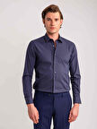 Dufy Lacivert Erkek Ekstra Slim Fit Düz Brent Yaka Uzun Kol Gömlek - 62471