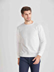 Dufy Beyaz Erkek Modern Fit Düz Casual Yuvarlak Yaka Sweatshirt - 66102