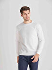 Dufy Beyaz Erkek Modern Fit Düz Casual Yuvarlak Yaka Sweatshirt - 66102