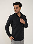 Dufy Siyah Erkek Slim Fit Düz Klasik Yaka Uzun Kol Gömlek - 92868