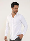 Dufy Beyaz Erkek Slim Fit Düz Klasik Yaka Uzun Kol Gömlek - 93975