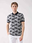 Dufy Lacivert Erkek Regular Fit Yaprak Desenli  Polo Yaka Tshirt - 93995