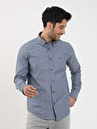 Dufy Açık Lacivert Erkek Regular Fit Melanj Desenli Düğmeli Yaka Uzun Kol Gömlek - 95053