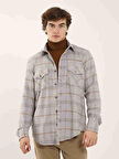 Dufy Gri Erkek Regular Fit Ekose Desenli Klasik Yaka Uzun Kol Oduncu Gömlek - 97856