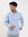 Dufy Mavi Erkek Regular Fit Pitikare Desenli Düğmeli Yaka Uzun Kol Gömlek - 98284