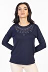 Yeni Model Taş İşlemeli Yuvarlak Yaka Likralı Anne Penye Bluz 6420