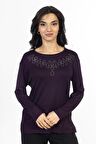 Yeni Model Taş İşlemeli Yuvarlak Yaka Likralı Anne Penye Bluz 6435