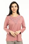 Kadın Orta Yaş ve Üzeri Yeni Model Yuvarlak Yaka Likralı Anne Penye Bluz 30550