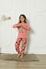 Yeni Sezon %100 Pamuk Kız Çocuk Garson Uzun Kollu Meyve Figürlü Penye Pijama Takımı 6072