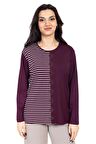 Yeni Sezon Kadın Orta Yaş ve Üzeri Viskoz Çizgili Yüksek Kalite Anne Penye Bluz 24353