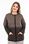 Yeni Sezon Kadın Triko Örgü Sıkı Dokuma Düğmeli Desenli Anne Kışlık Hırka 2435-Vizon