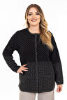 Yeni Sezon Kadın Triko Örgü Sıkı Dokuma Düğmeli Desenli Anne Kışlık Hırka 2435-Siyah