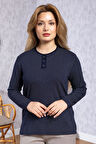 Kadın Yeni Model Yüksek Kalite Yuvarlak Yaka Patlı Orta Yaş Anne Penye Bluz 6575