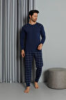 Erkek İnterlok Rahat Kalıp Sıfır Yaka Pamuk Pijama Takımı 6774